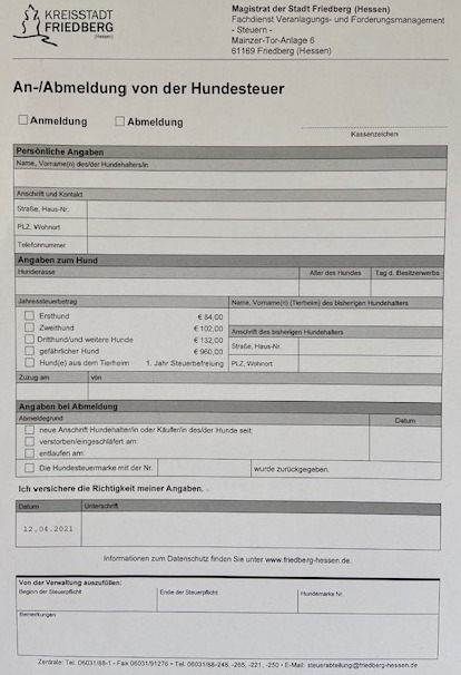 Hundehaltung_Formular Anmeldung