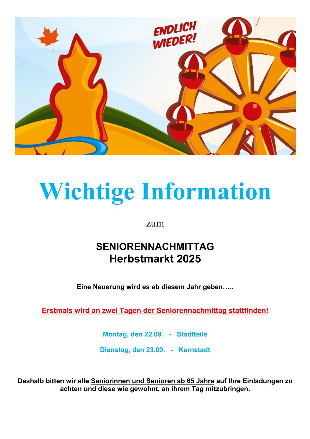 Informationen Seniorennachmittag Herbstmarkt 25